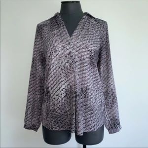 Women’s XS NYDJ Purple Dark Charcoal Triple Button Pullover Fall Blouse EXC